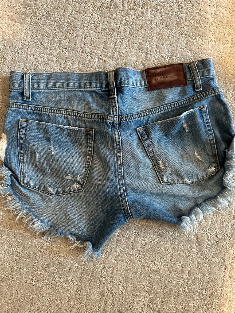 One Teaspoon Frayed Light Blue Denim Jean Shorts - Picture 2 of 3